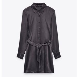Zara Elegant Black Satin Shirt Dress